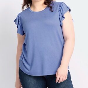 Blue Ruffle Sleeve Top